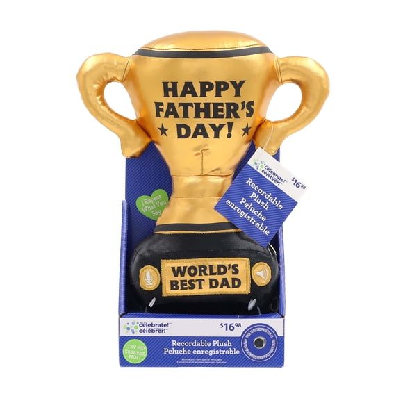 Trophée en peluche enregistrable pour la fête des pères « Meilleur papa du monde »