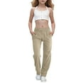 thumbnail image 3 of Toddler Sweatpants New Teen Girls Straight Leg Pant Drawstrings High Waist Trousers Kids Summer Casual Lightweight Breathable Pants Khaki 140, 3 of 7