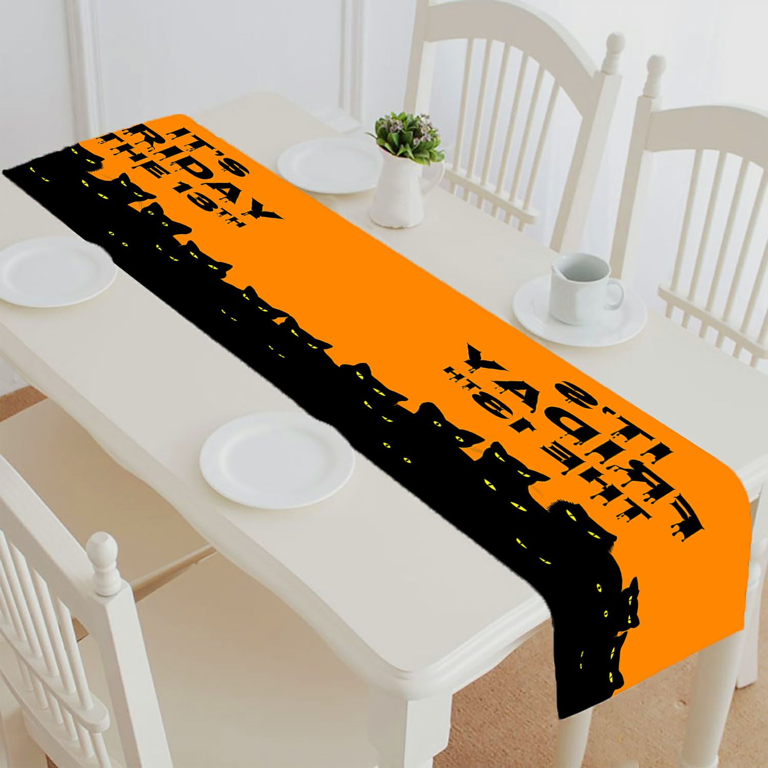 ABPHQTO Halloween Black Cats Friday 13 Table Runner Placemat Tablecloth