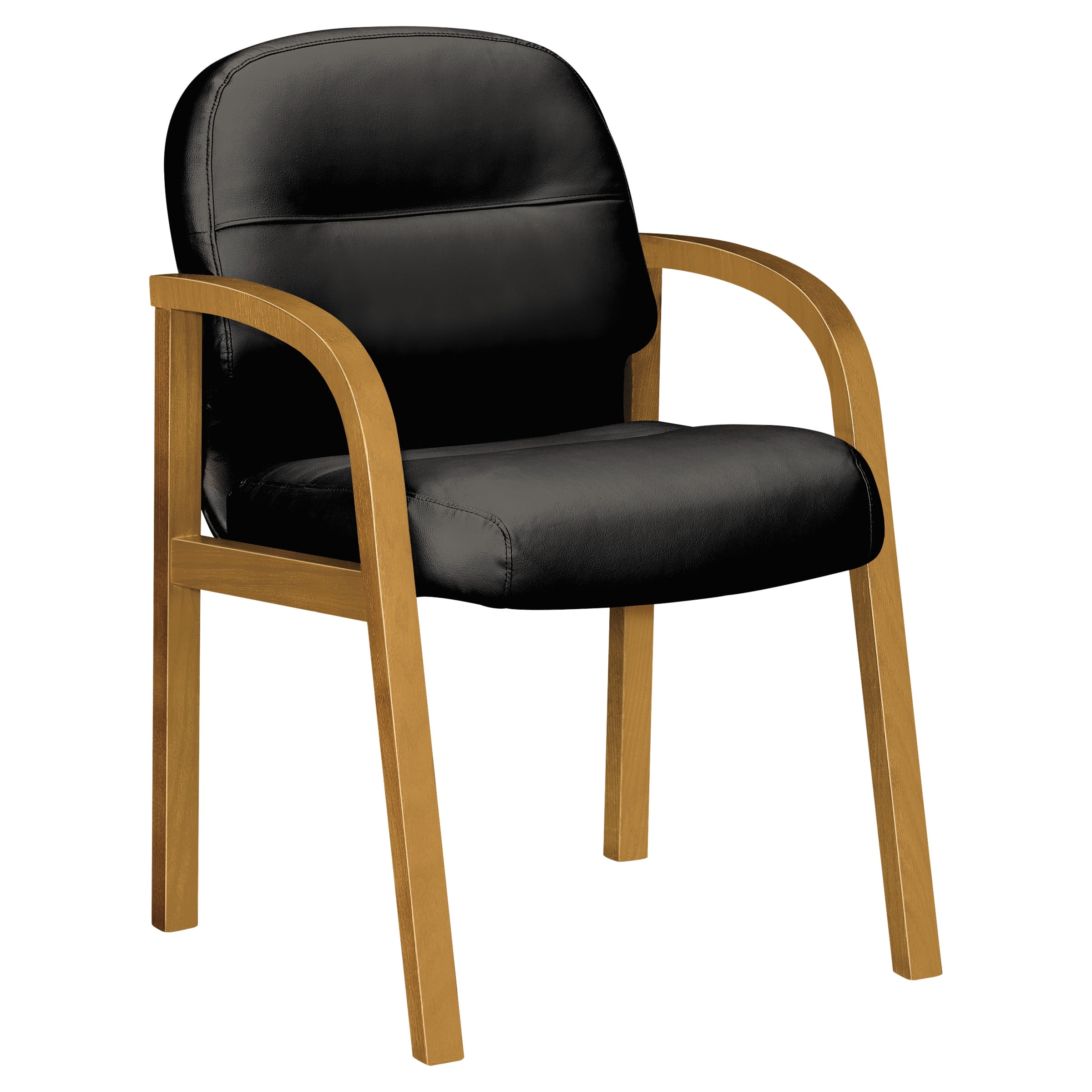 HON 2190 PillowSoft Wood Series Guest Arm Reception Waiting Room Chair, Harvest/Black Leather