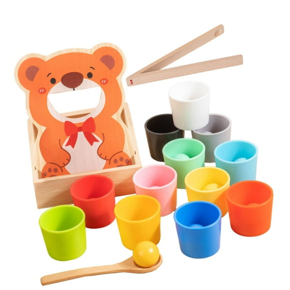 Juguete de madera para comer, juego de alimentación, actividades de aprendizaje preescolar, motricidad fina Vasos de 12 colores