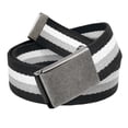 thumbnail image 1 of Men's Golf Belt in 1.5 Distressed Silver Flip Top Buckle with Canvas Web Belt XX-Large Gray Black White Stripe, 1 of 3