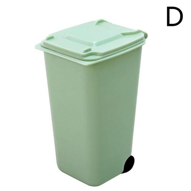 Mini bote de basura creativo para escritorio, para uso en la oficina y el hogar, material ABS, tapa basculante, colores surtidos (negro, azul, verde, rosa)