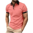 thumbnail image 2 of Yaoyar Men's Fashion Spring and Summer Casual Short Sleeved Buttons Lapel Solid Color Basic T Shirt Short Sleeved T Shirt Tops Pink,L, 2 of 6