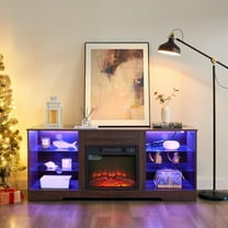 SESSLIFE Fireplace TV Stand for 65 Inch TV, Farmhouse TV Stand with Storage Shelves, Entertainment Center with 3D Flame Electric Fireplace Heater, Espresso