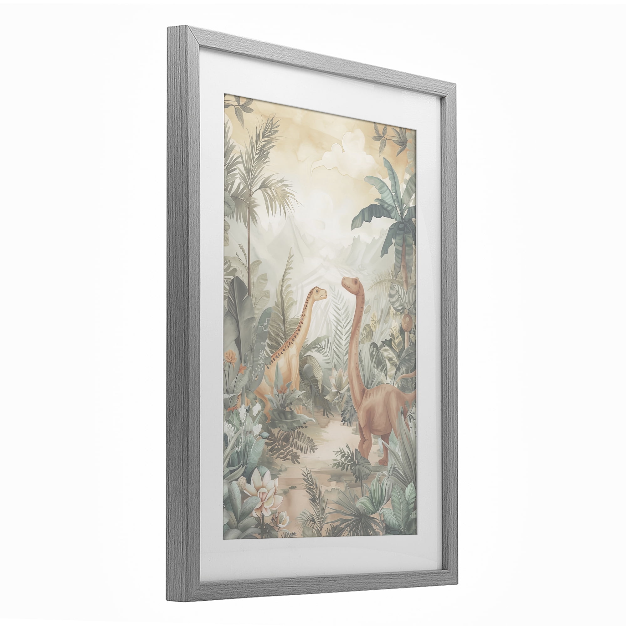 Stupell Industries Muted Dinosaurs in Jungle Gray Framed Print Under Glass, design by Ray Powers
