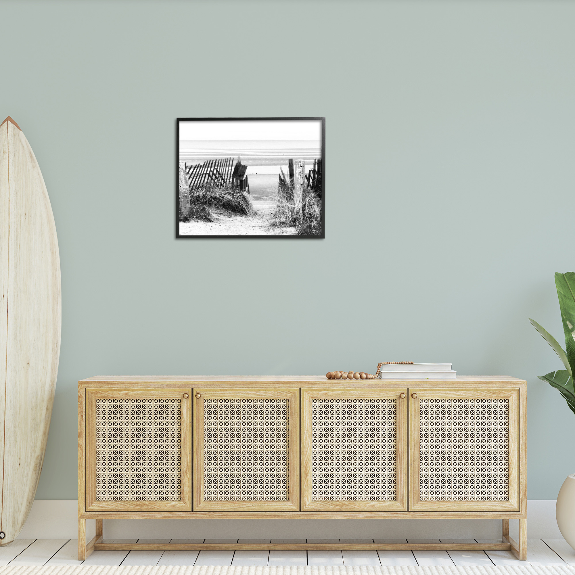 Stupell Industries Fenced Beach Path Landscape Photography Black Framed Art Print Wall Art, 30 x 24