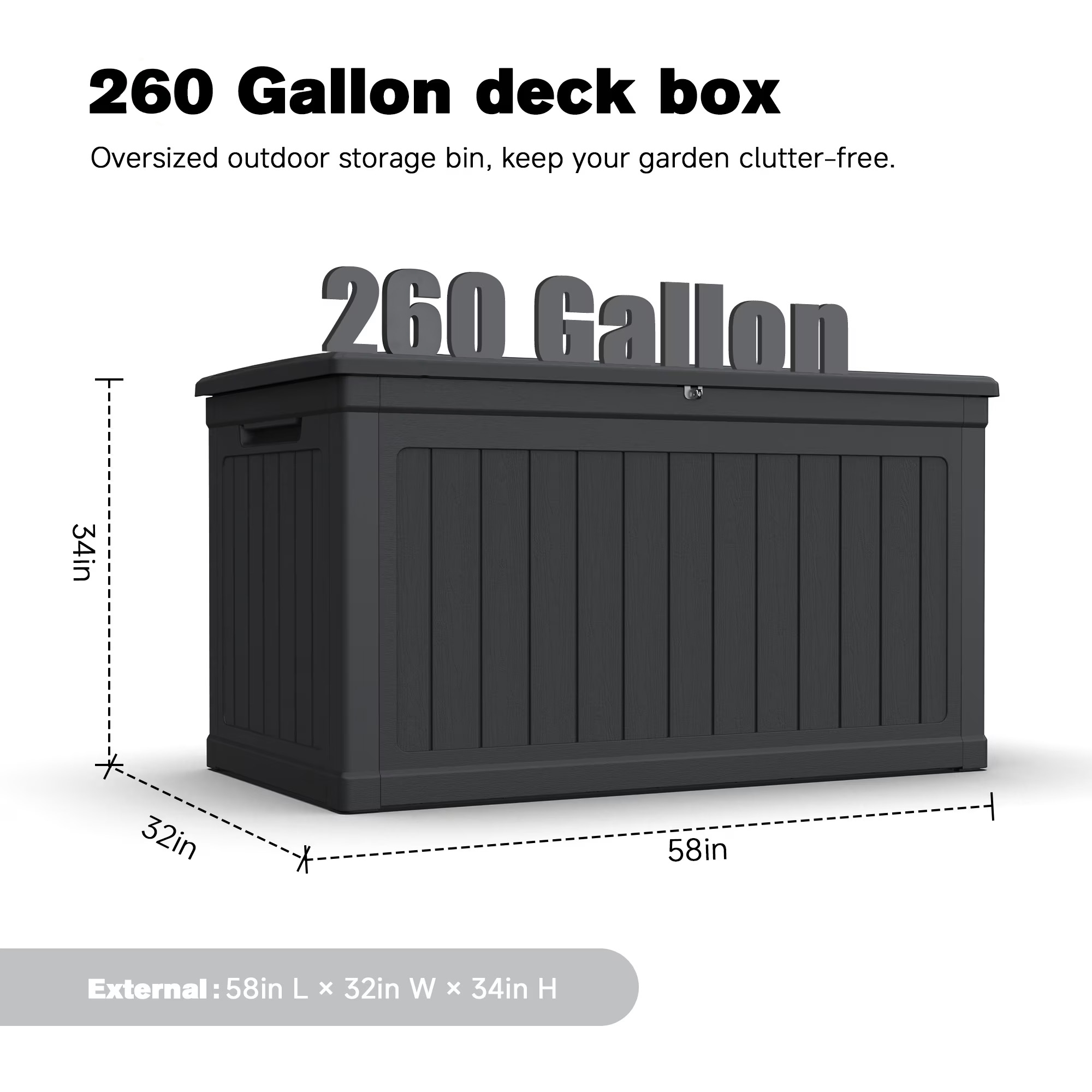 Mersco 260 Gallon Large Deck Box,Lockable Resin Outdoor Indoor Storage Box with Hundles,Wa - detail 3