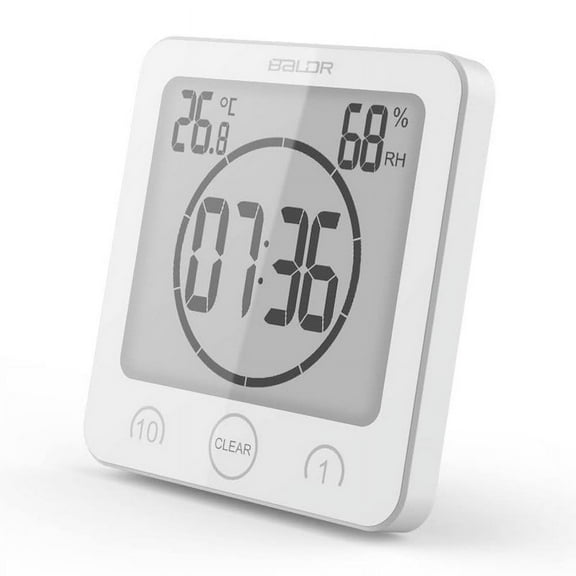 Baldr Waterproof Digital Bathroom Wall Timer with Humidity and Temperature Display