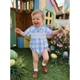 thumbnail image 5 of Cenuakty Baby Boy Easter Plaid Romper Fashionable Letter Embroidery Doll Collar Short Sleeve Jumpsuit, 5 of 9
