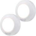 thumbnail image 1 of Luces LED de disco, a batería, 50 lúmenes, paquete de 2, luz de grifo, luces adhesivas, iluminación debajo de los gabinetes, ideal para gabinetes de cocina, armarios, garaje y más, color blanco, 1 of 7