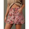 thumbnail image 6 of Pink Floral Print High Waist Scalloped Button-Front A-Line Denim Mini Skirt, 6 of 20