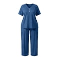 thumbnail image 5 of Cmfcve 2 Piece Pajama Set for Women Plus Size Short Sleeve Tops & Drawstring Pants Casual Daily Sleepwear Sets, 5 of 5