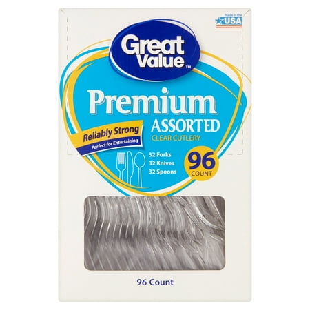 Great Value Premium Assorted Clear Cutlery, 96 Count