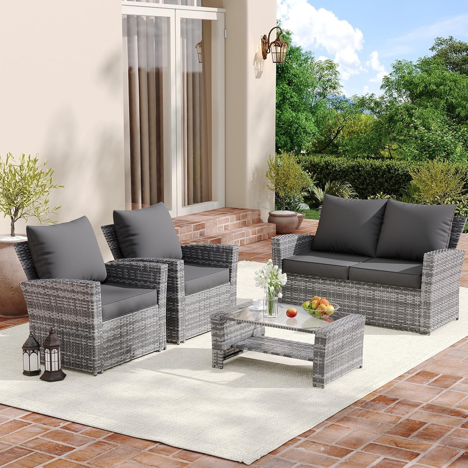 MRUAKA Outdoor Cushions for Patio Furniture, 4'' Replacement Cushions, Set of 4 Water-Resistant Outdoor Sectional Cushions for Sofa Couch Chair (Grey)