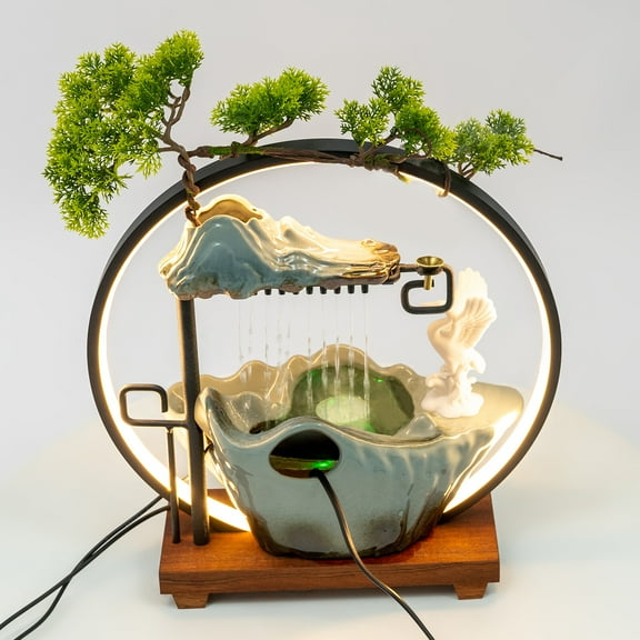 Miumaeov Relaxation Tabletop Water Fountain Indoor Desktop Fountain Waterfall with Colorful LED Light