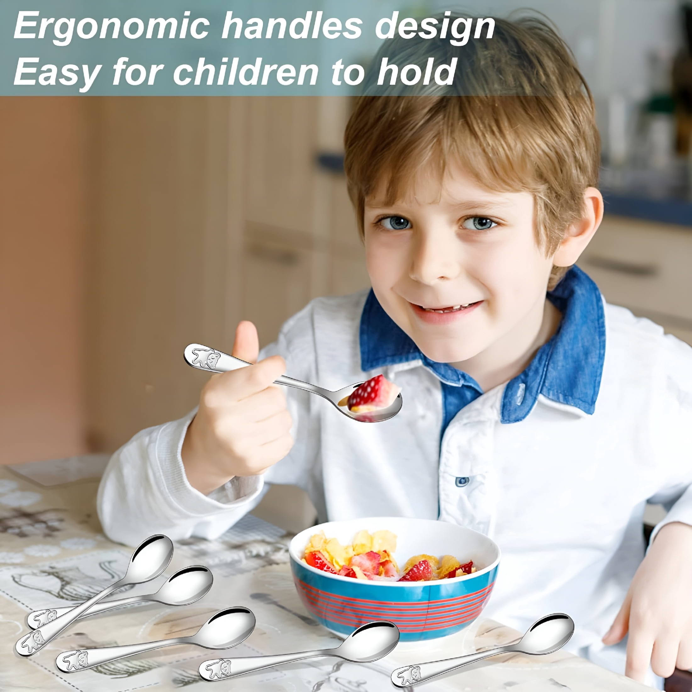 BPPEG 24 Piece Kids Spoons Toddler Spoons,6.5 Inch Stainless Steel Kids Silverware Toddler Utensils,Child and Toddler Safe Flatware Children Spoons,Baby Spoons for Self Feeding,Dishwasher Safe