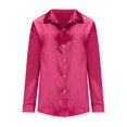 thumbnail image 5 of TKLPEHG Long Sleeve Tops for Women Lapel Button Satin Shirt Lightweight Loose Fall Tops Fashion Solid Color Casual Comfy Blouses Pullover (Hot Pink,XXL), 5 of 8