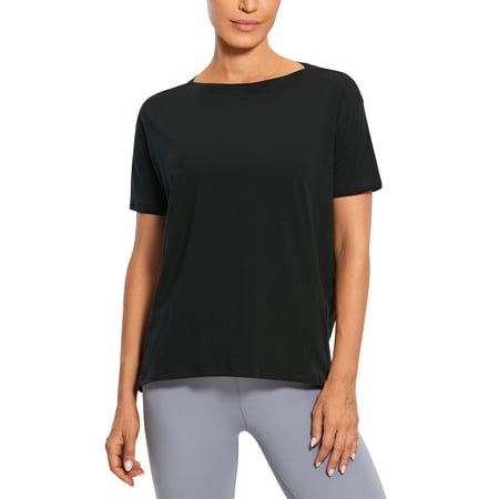 CRZ YOGA Women's Short Sleeve Shirts Loose Fit Pima Cotton Workout T-Shirt Tops