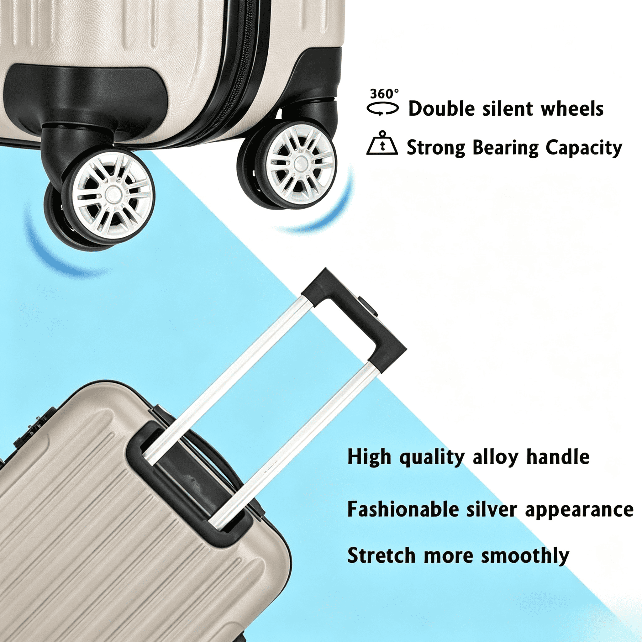 20in 24in 28in 3PCS Suitcase Set Striped Textured Suitcase ABS Trolley Case, Champagne Gold