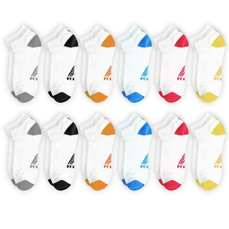 Colored Heel - 12 Pairs Boys Arch Support Cushioned Low Cut Active Socks w/ Colored Heel & Toe