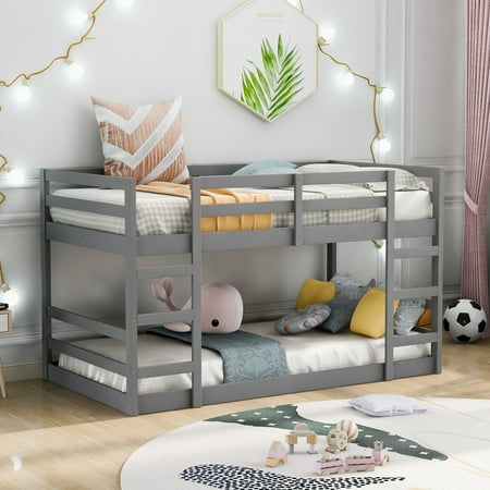 CLEARANCE! Twin Over Twin Bunk Bed with Ladder  Gray
