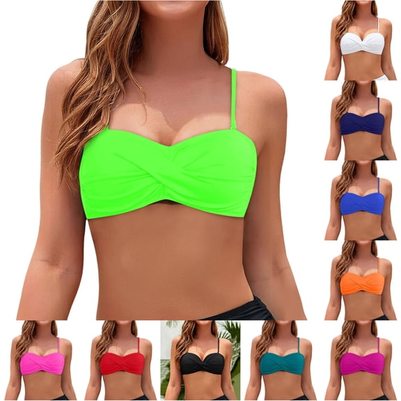 Bigetiay Women's Bikini Tops Twist Front Bathing Suit Bra Minimalist Swimwear Top No Bottom, Size L