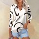 thumbnail image 1 of Fiudx Liquidación de Ahorros de Verano Blusa Informal de Manga 3/4 con Botones y Estampado de Cuello para Mujer, 1 of 5