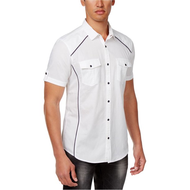 INC - Camisa con botones en contraste para hombre, color blanco, pequeña I-N-C Botones al frente