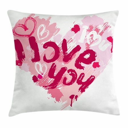 I Love You Throw Pillow Cushion Cover, Paintbrush Love Message Best Friends Forever February Wedding Engaged Image, Decorative Square Accent Pillow Case, 16 X 16 Inches, Pale Pink Ruby, by