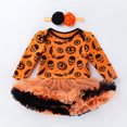 thumbnail image 4 of Conjunto de Pelele de calabaza con diadema para niñas pequeñas, traje de fiesta de carnaval, Cosplay de bebé, mono de Halloween con capucha, trajes, 4 of 5