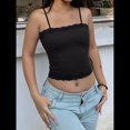thumbnail image 4 of Camiseta Sin Mangas para Mujer, con Tirantes Finos Ajustables, Camisola Corta con Ribete de Encaje, Estilo Y2K, para Salir en Verano. Negro M, 4 of 10