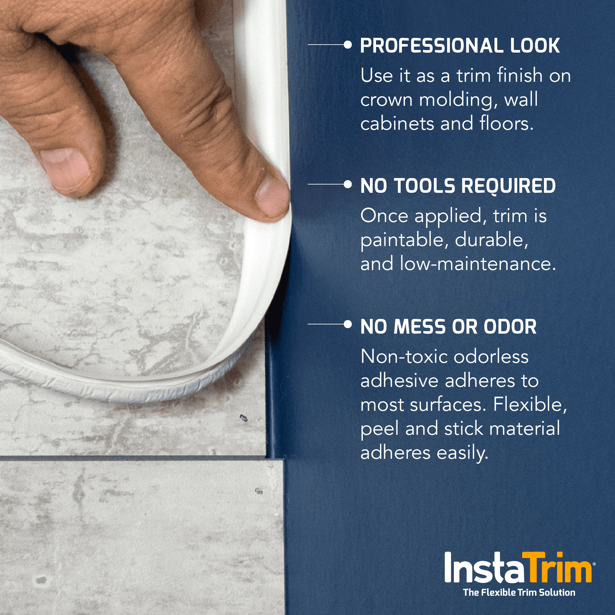 InstaTrim 1/2" Flexible Trim Moulding & Caulk Strips, Light Brown, 10 ft each, 2 Pack