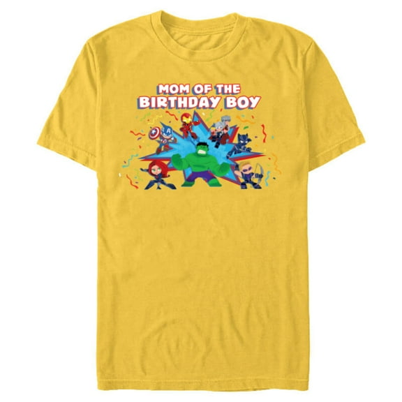 Marvel Avengers Toony Family Party Mom of the Birthday Boy - Short Sleeve Blended T-Shirt for Adults - Customized-Yellow