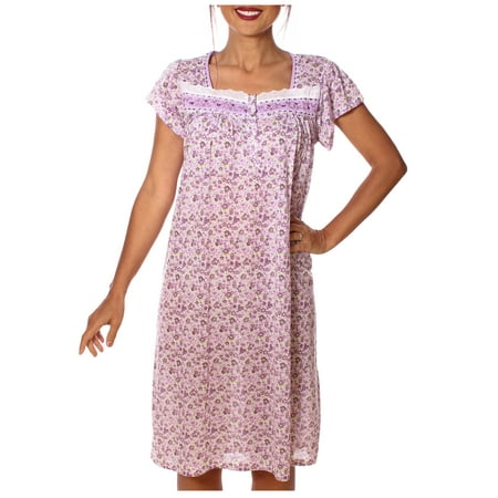 

BellaMarte Women s Floral Cap Sleeves Embroidery Nightgown Sleepwear night gown Plus Size 1XL Lilac