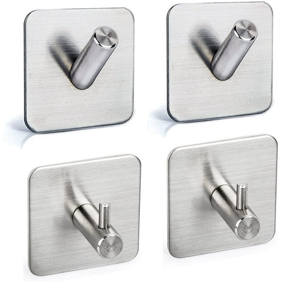 Set Of 4 Multifunctional Stainless Steel Hook With 3M Adhesive Sticker - Hook Kitchen Bathroom Bedroom Door Cabinet Without Drilling