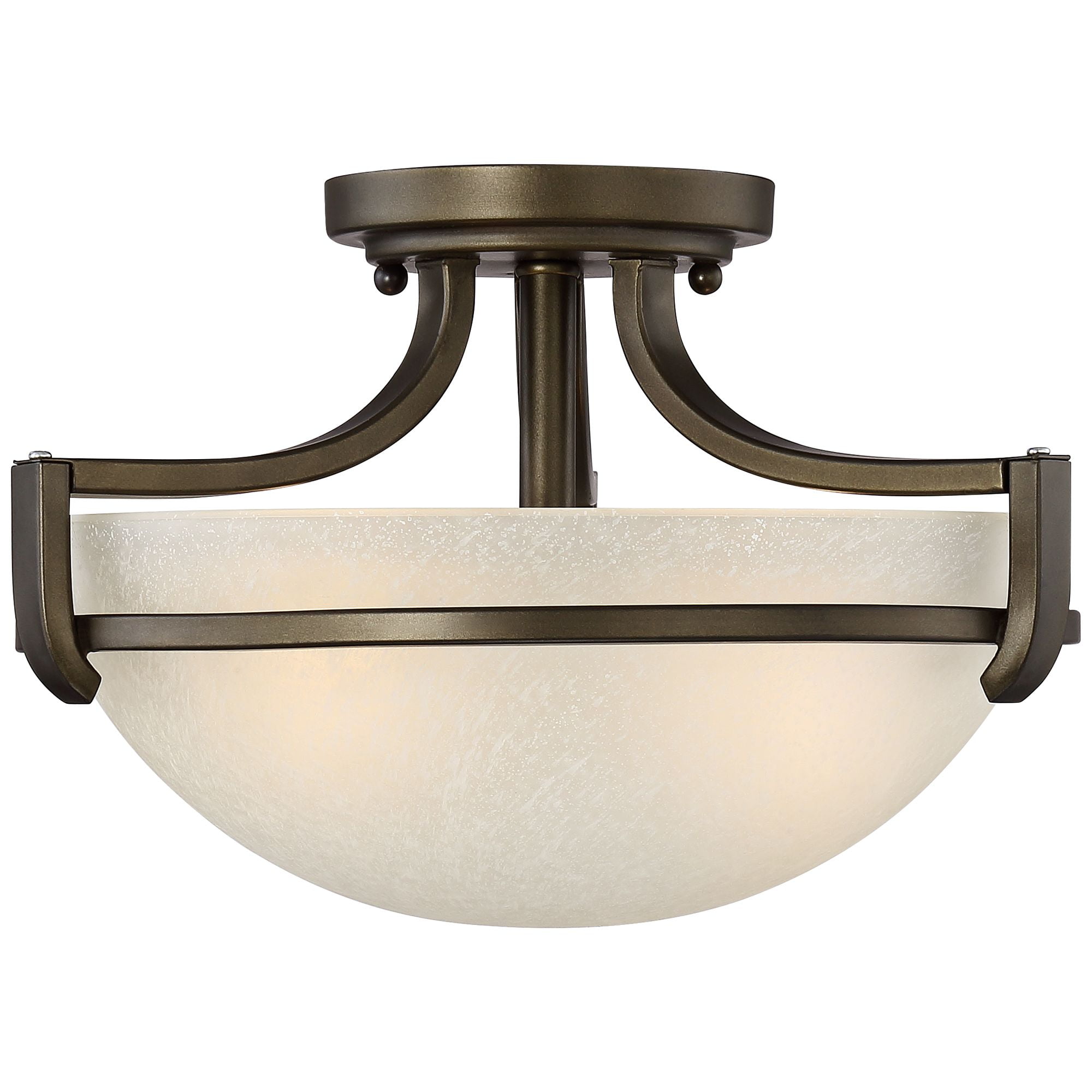 Regency Hill Mallot Modern Ceiling Light Semi Flush Mount Fixture 13" Wide Oil Rubbed Bronze 2-Light Champagne Crackle Glass Bowl Shade for Bedroom