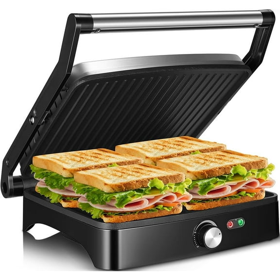 OSTBA Panini Press Grill Indoor Grill Sandwich Maker with Temperature Control, 4 Slice Non-stick Versatile Grill, Opens 180 Degrees to Fit Any Type or Size of Food, Removable Drip Tray