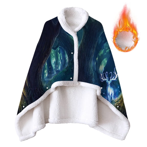 Odeerbi Wearable Blanket Baby Thick Double Sided Blankets Christmas Elk Blanket Warm Cardigan Cape Fleece With Sleeves Soft Plush Throw Wrap Cover Green