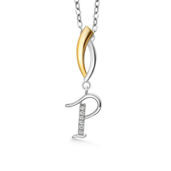 Gem Stone King 10K Yellow Gold and 925 Sterling Silver White Moissanite Initial Letter Charm Pendant Necklace for Women by Keren Hanan with 18 inch Chain