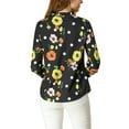 thumbnail image 4 of INSPIRE CHIC Women's Tie Ruffled Neckline Polka Dots Floral Blouse Tops S Black, 4 of 8