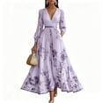 thumbnail image 2 of HBYJLZYG Women's Floral Maxi Dress, V-Neck Pleated Waist Long Sleeve with Tie Belt, Elegant Flowy A-Line Formal Party Vacation Wear for Women, 2 of 5