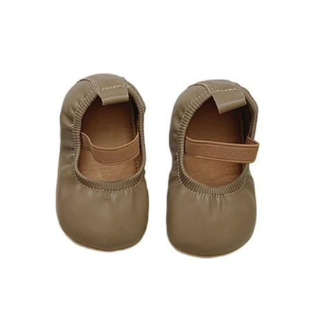 

Daeful Newborn Flats Rubber Soft Sole Loafers Slip On Crib Shoes Cute Closed Toe First Walker Shoe Baby Girls Non-slip Khaki 6-12 months