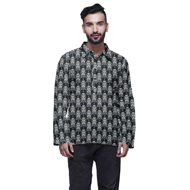 Atasi Chemise Indienne pour Hommes en Coton Flex Imprimée à Col Évasé Kurta Courte pour Garçons