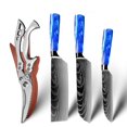 thumbnail image 1 of 3pcs Kitchen Knives Set with Heavy Duty Scissor Damascus Laser Japanese Knife Blue Resin Handle,5" Santoku Knife,7" Santoku Knife and 7" Cleaver Knife, 1 of 5