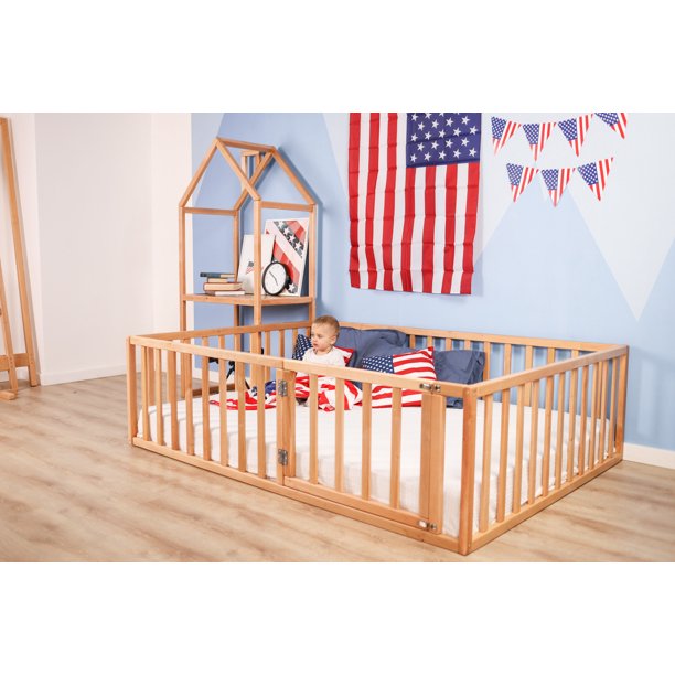 BUSYWOOD Toddler Bed, Wooden Playpen, Montessori Floor Bed, Kids Play