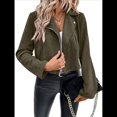 thumbnail image 3 of Chaqueta Blazer de Ante y Piel Sintética de Larga con Cremallera Corta para Mujer, Moda de Otoño. Verde XXL, 3 of 8