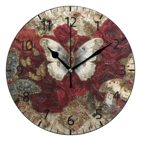 BZSMCE Decorative Wall Clock Size:25cm Ivory Butterfly Pattern