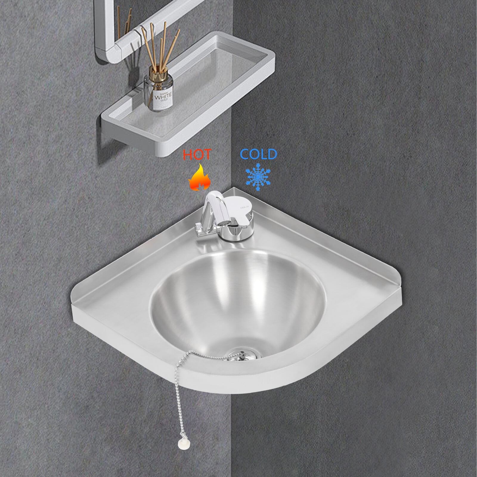ToppiJoy Stainless Steel Single Bowl Sink, Triangle Wash Basin Thick Small Sink Corner for Kitchen Bathroom Lavatory (Silver)