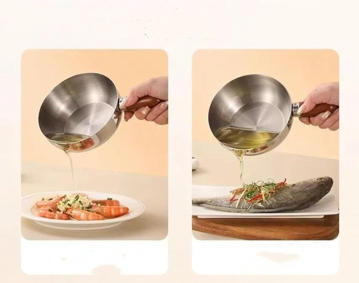Stainless steel instant noodle pot peach wood small cooking pot